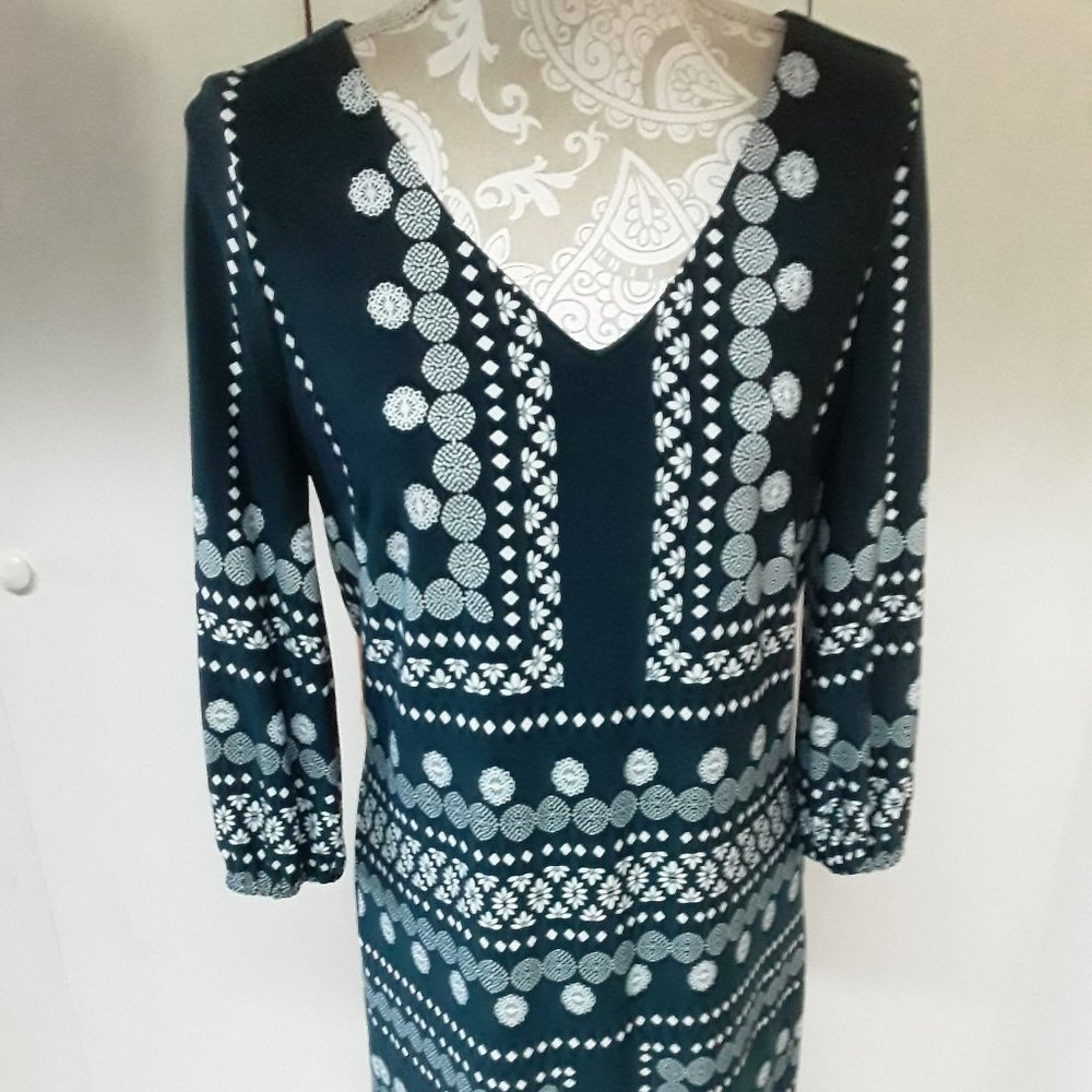 White House Black Market Green and White Midi Dress